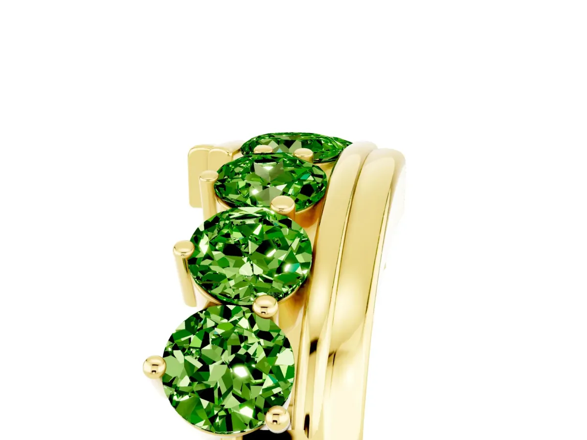 Round Peridot Wave Band with Channel and Shared Prong Setting Yellow gold