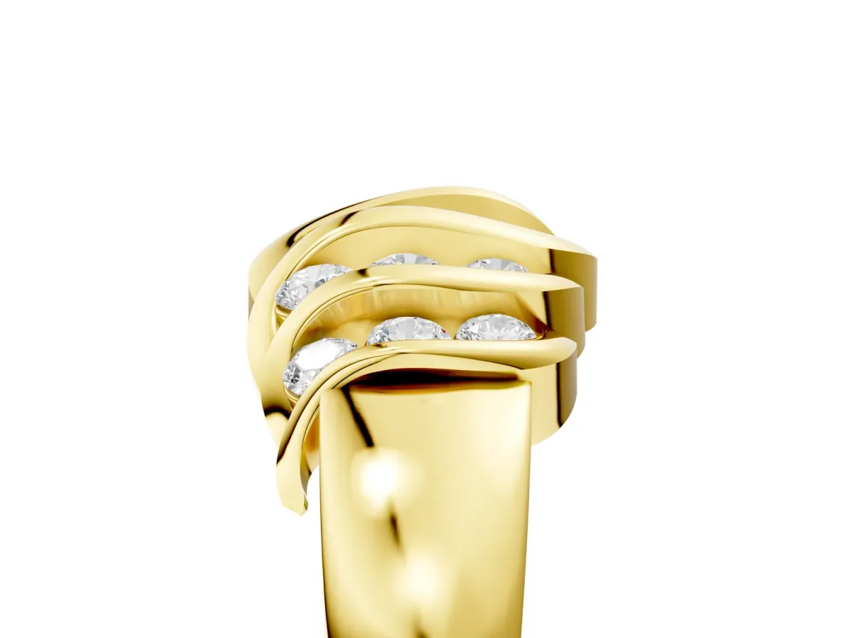 Round Diamond Multi-Row Crossover Band Yellow gold