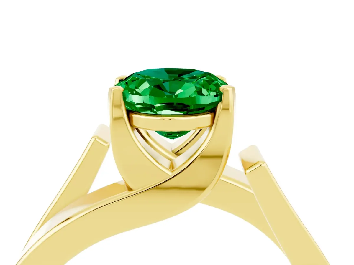Modern Tension Set Oval Cut Emerald Solitaire Wide Band Ring Yellow gold