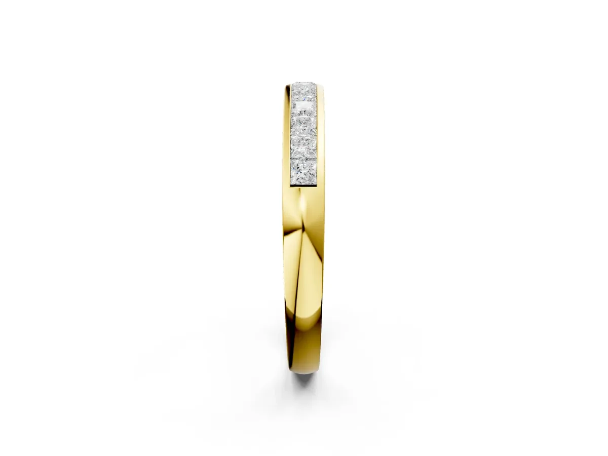 Princess Cut Diamond Channel Set Eternity Band Yellow gold