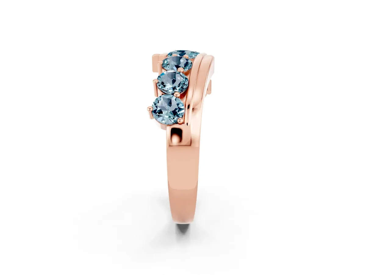Round Aquamarine Wave Band with Channel and Shared Prong Setting Rose gold