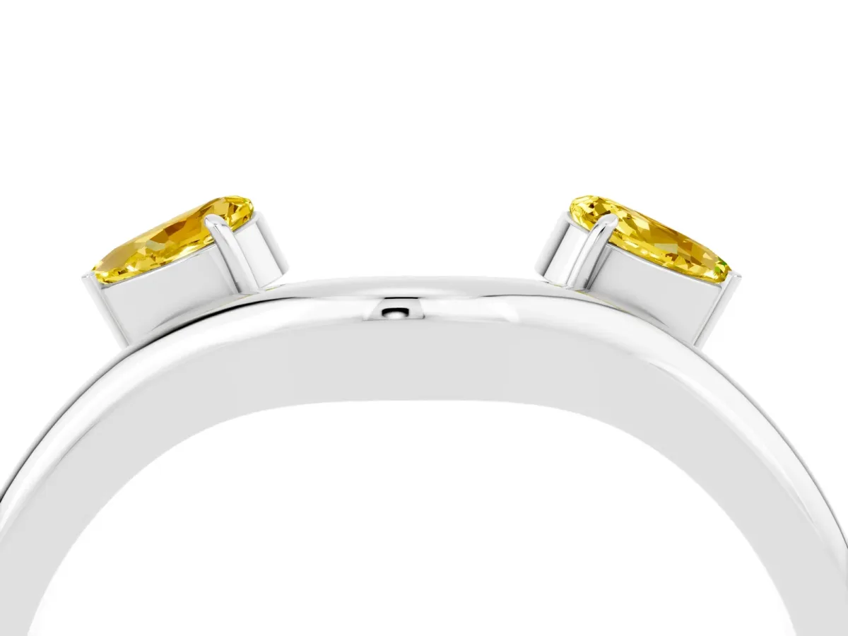 Pear Cut Yellow Sapphire Two-Stone Open Band Ring with Prong Setting Platinum