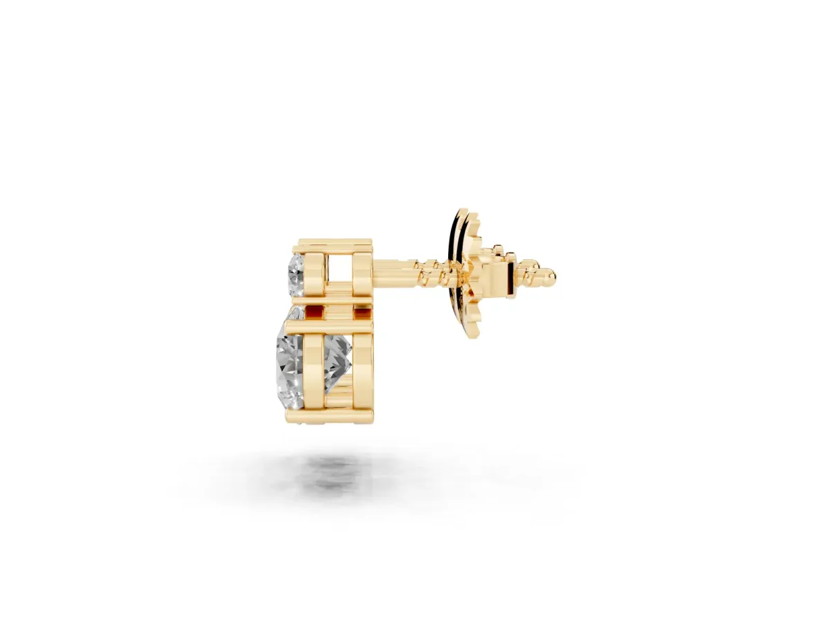 Round Diamond Basket-Set Stud Earrings with Diamond Accent Yellow gold