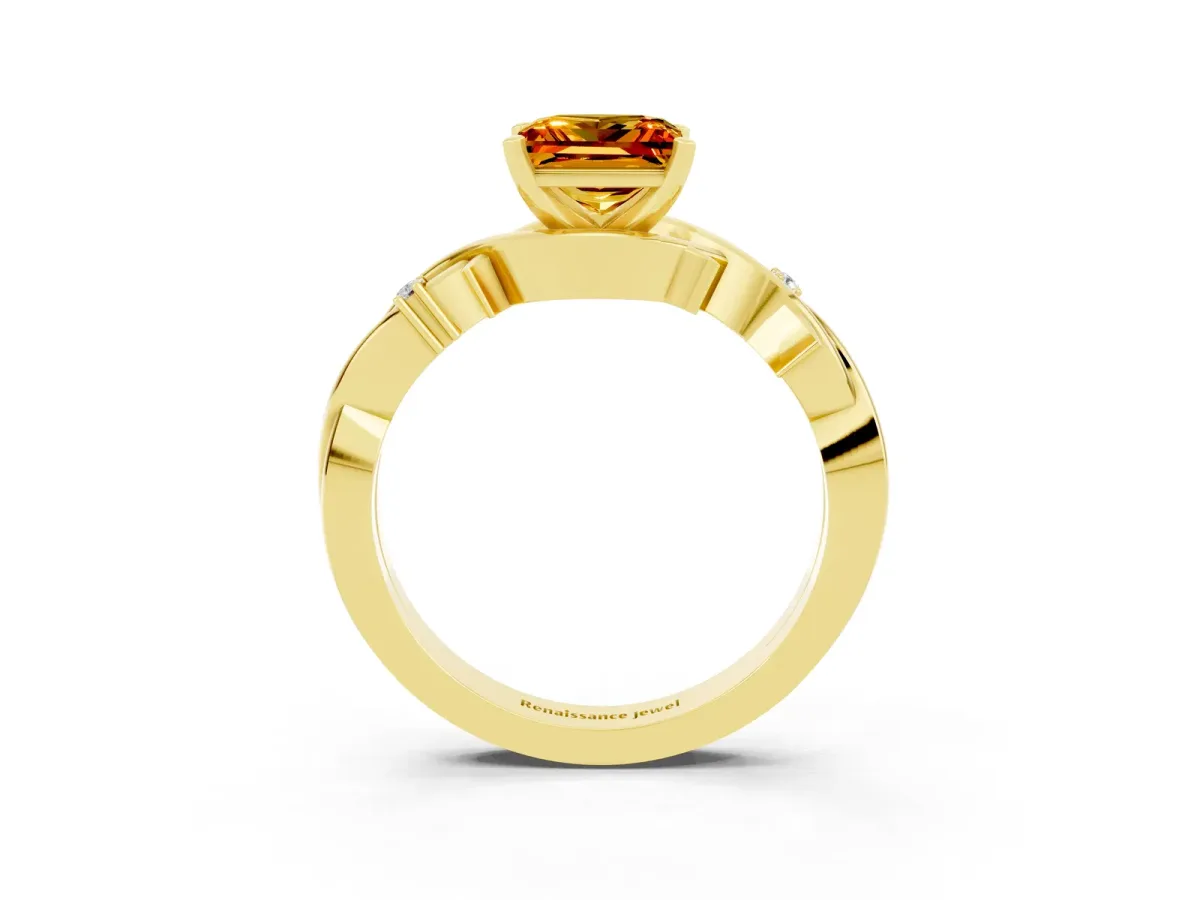 Princess Cut Citrine Solitaire Ring with Twisted Band and Prong Setting Yellow gold
