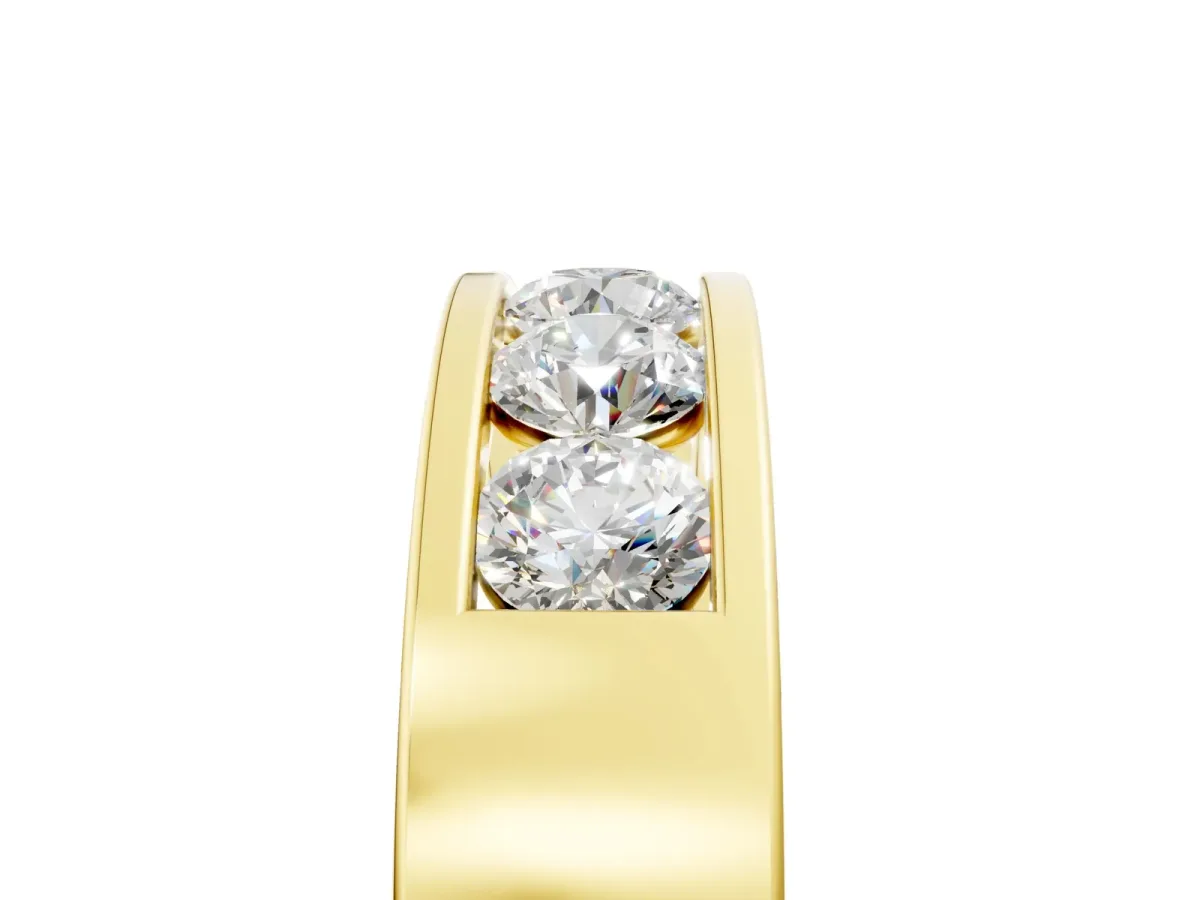 Round Diamond Linear Channel Mens Band Yellow gold