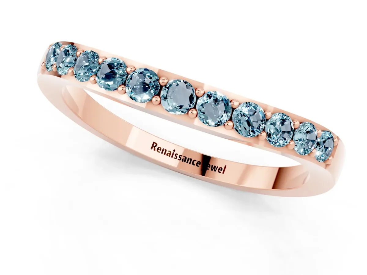 Round Aquamarine Curved Wedding Band with Channel Setting Rose gold