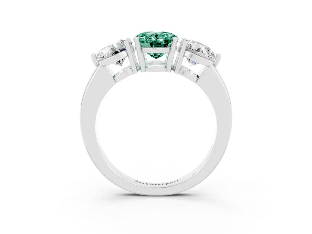 Oval Cut Green Sapphire Three-Stone Ring with Prong Setting and Classic Band White gold