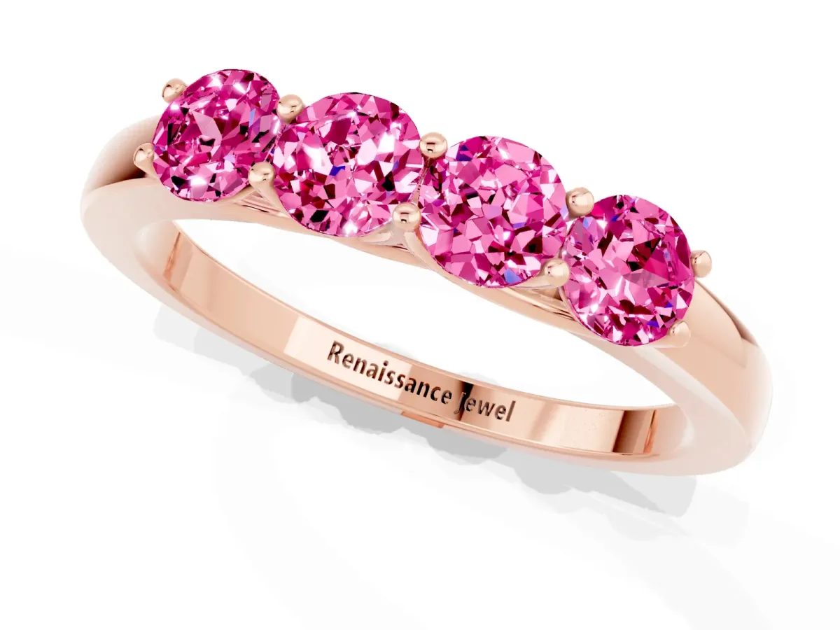 Four-Stone Round Pink Sapphire Prong-Set Band Rose gold