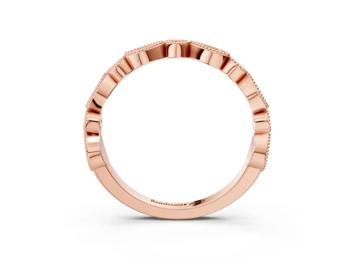 Milgrain Bezel Set Pear and Round Diamond Eternity Band Rose gold