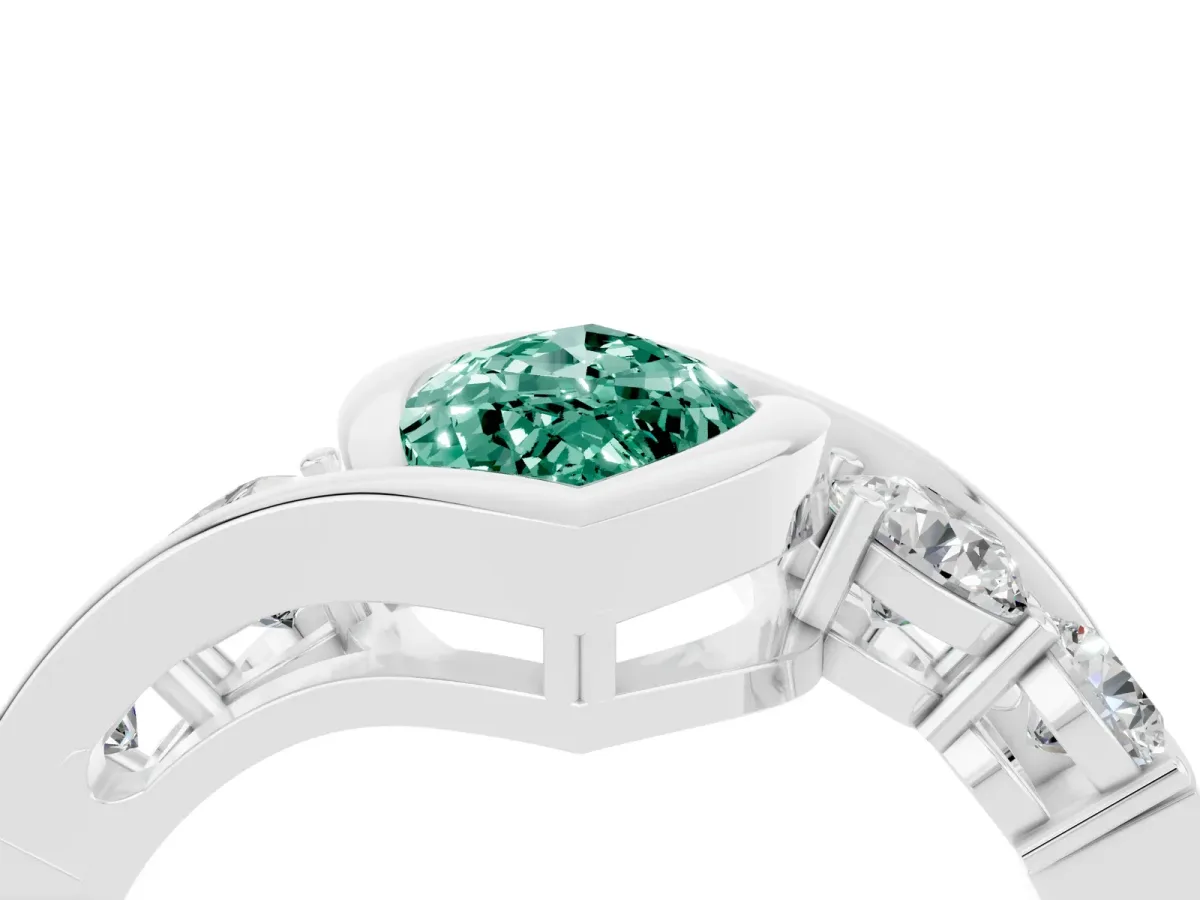 Bezel Set Marquise Cut Green Sapphire Bypass Ring with Round Accents Silver