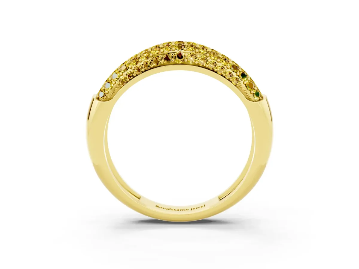 Three-Row Pavé Round Yellow Sapphire Dome Band Yellow gold