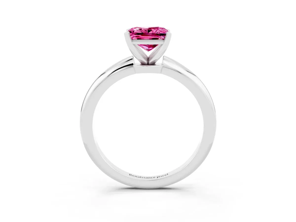 Princess Cut Pink Sapphire Solitaire Ring with Six-Prong Setting and Classic Band Silver