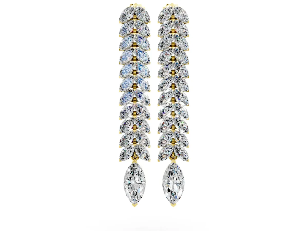 Marquise Diamond Double Row Dangle Earrings Yellow gold