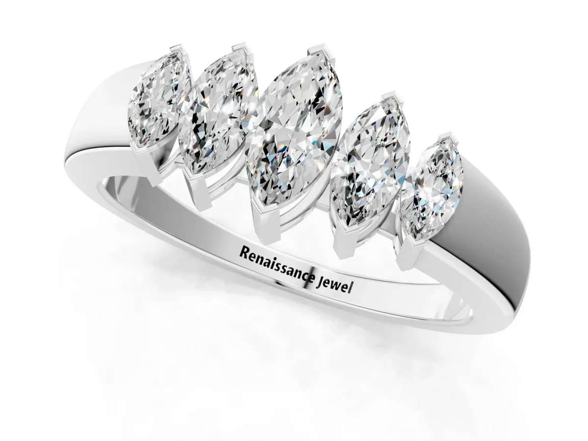 Five-Stone Marquise Diamond Bar Set White Gold Band Platinum