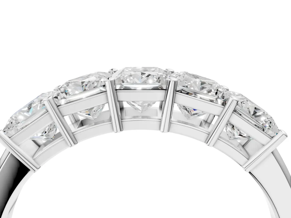 Princess Cut Five-Stone Diamond Band with Prong Setting White gold
