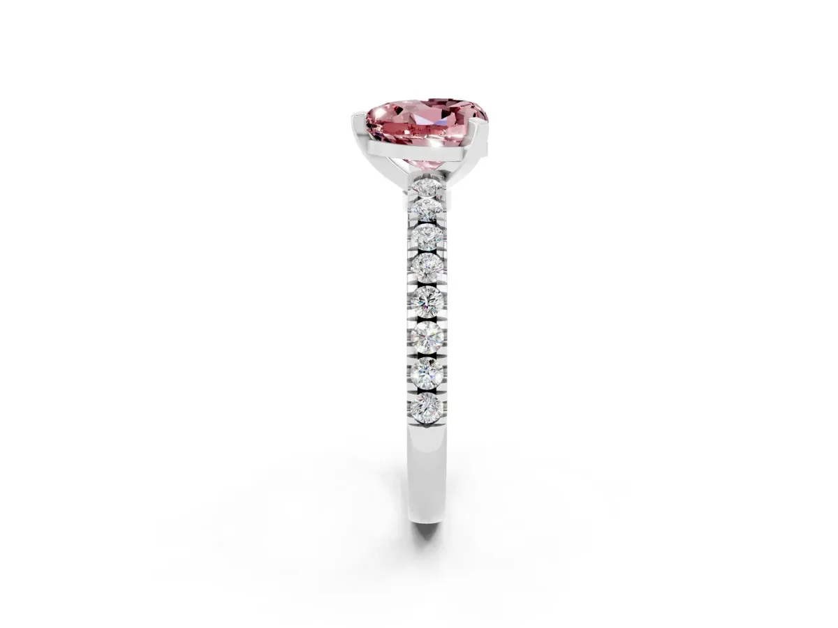 Heart Cut Solitaire Morganite with Pavé Band and Four-Prong Setting Silver