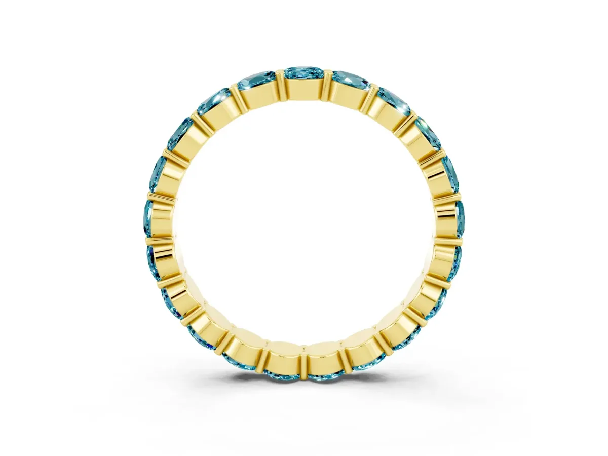 Round Blue Topaz Eternity Band with U-Prong Setting Yellow gold