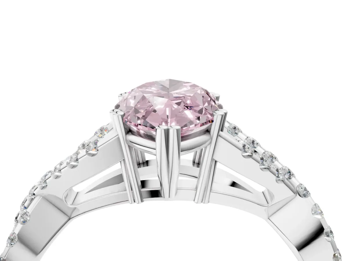 Fancy Pink Marquise Cut Diamond Solitaire Ring with Four-Prong Setting and Twisted Pavé Band Silver