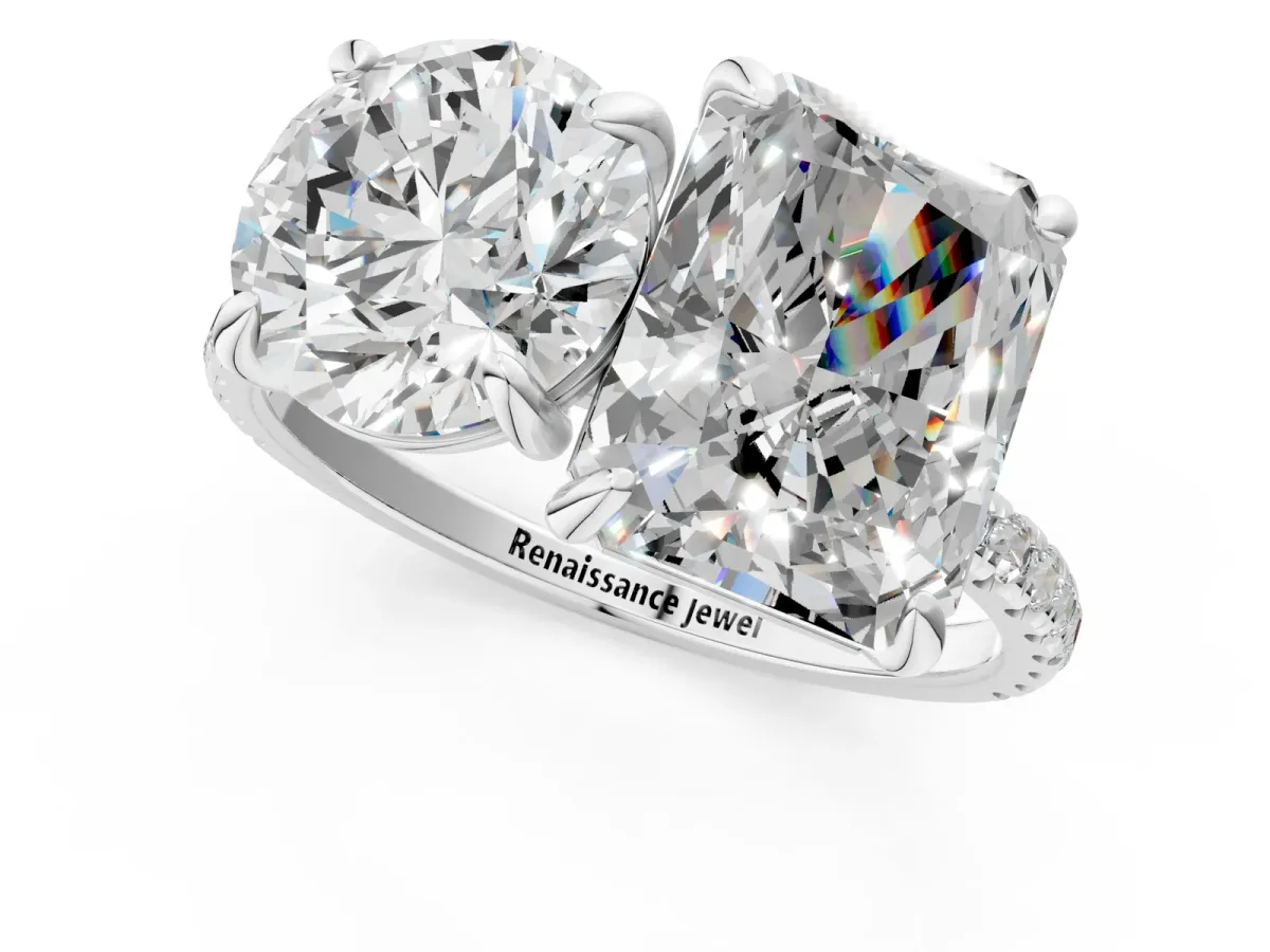 Round and Radiant Toi Moi Ring with Prong Setting and Pave Band Silver