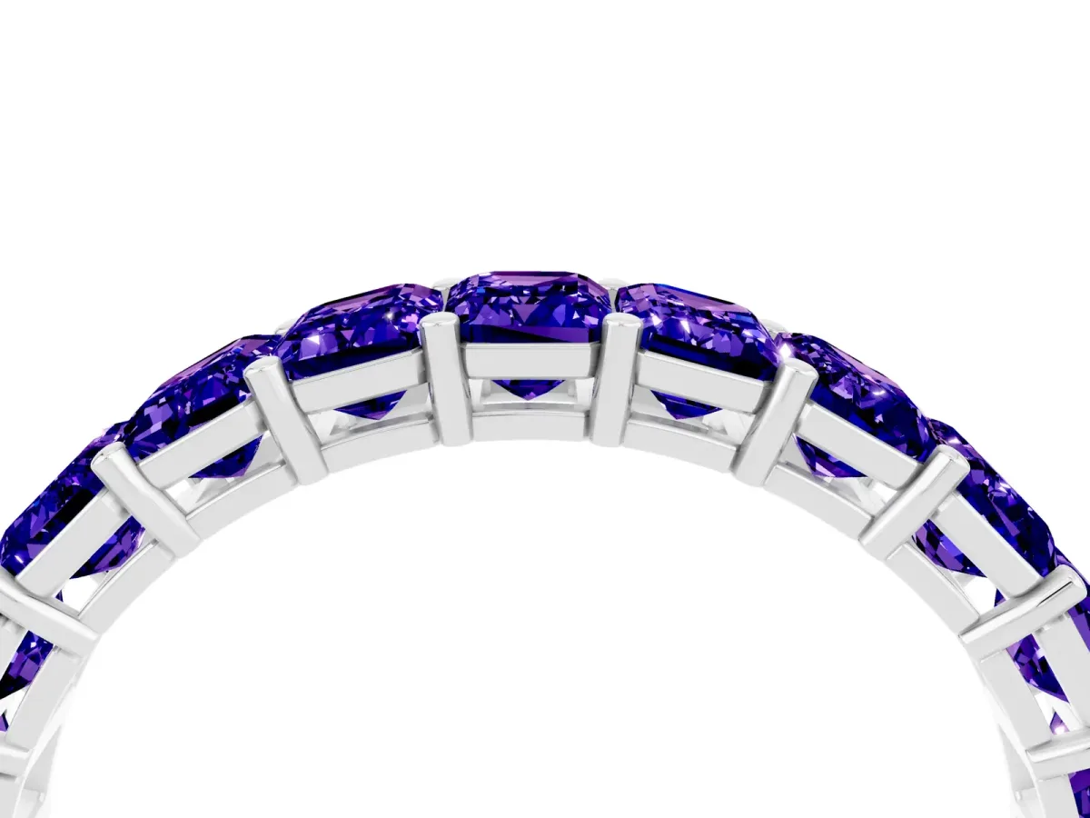 Emerald Cut Tanzanite Eternity Band with Shared Prong Setting White gold
