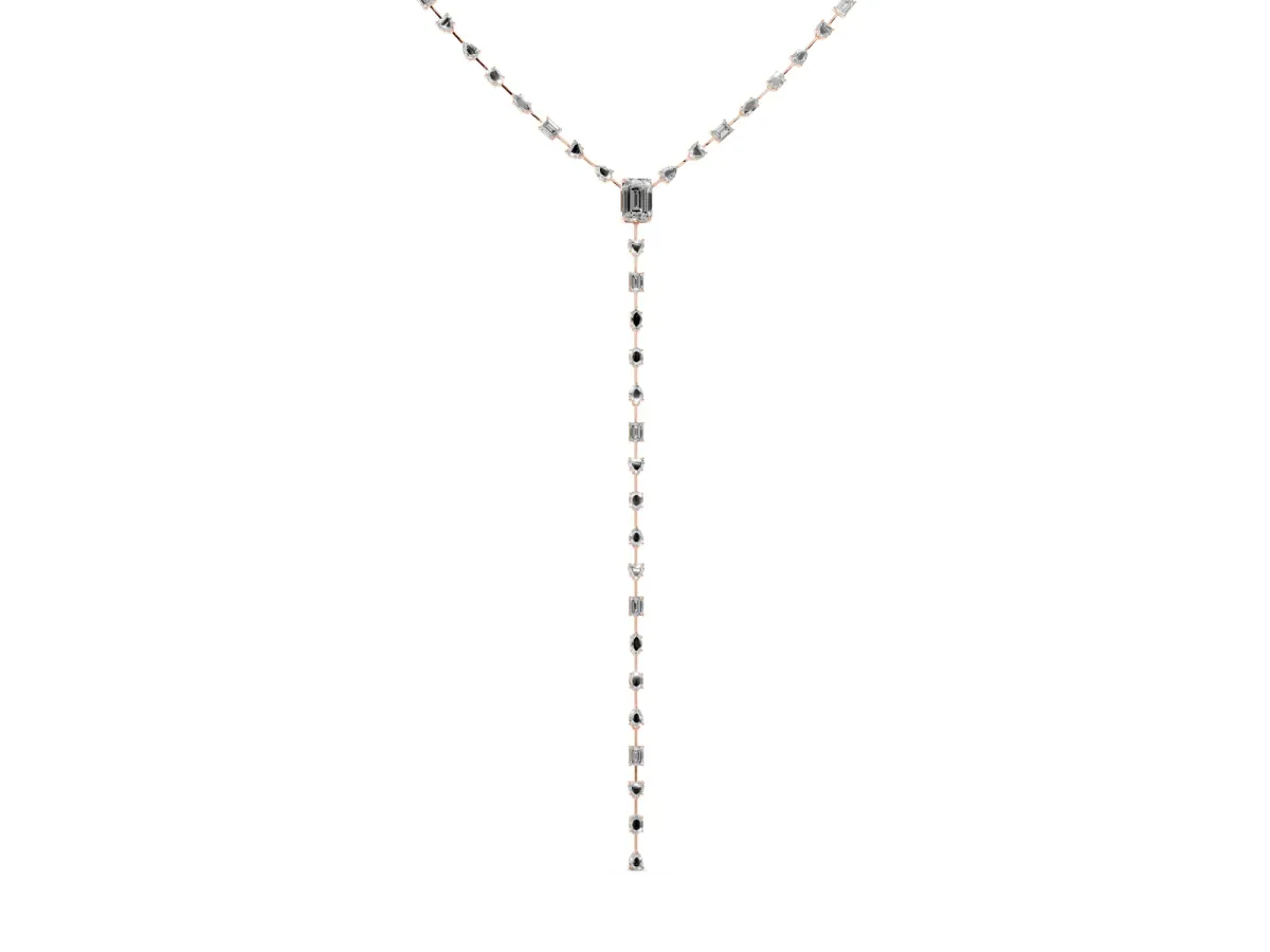 Mixed Shape Diamond Lariat Necklace with Station Accents Rose gold