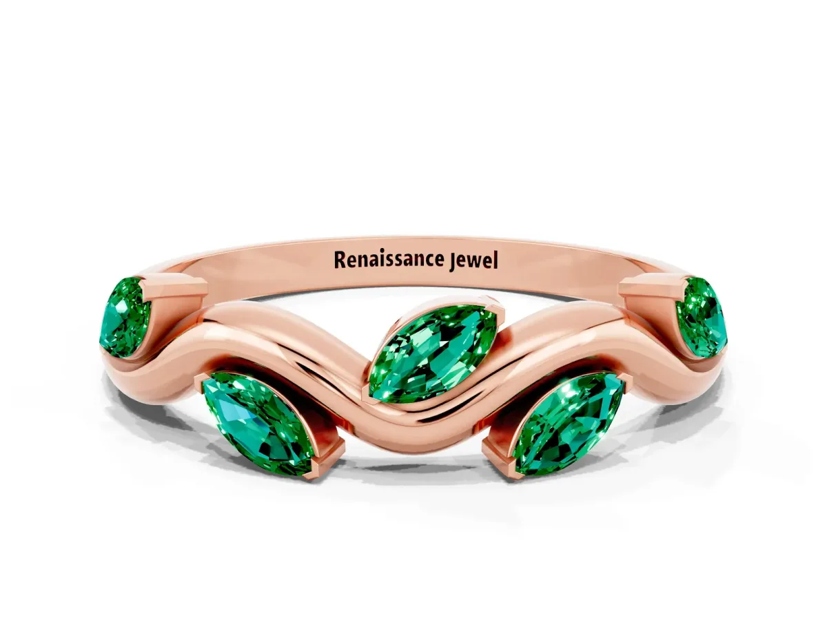 Marquise Emerald Twisted Band with Prong Setting Rose gold