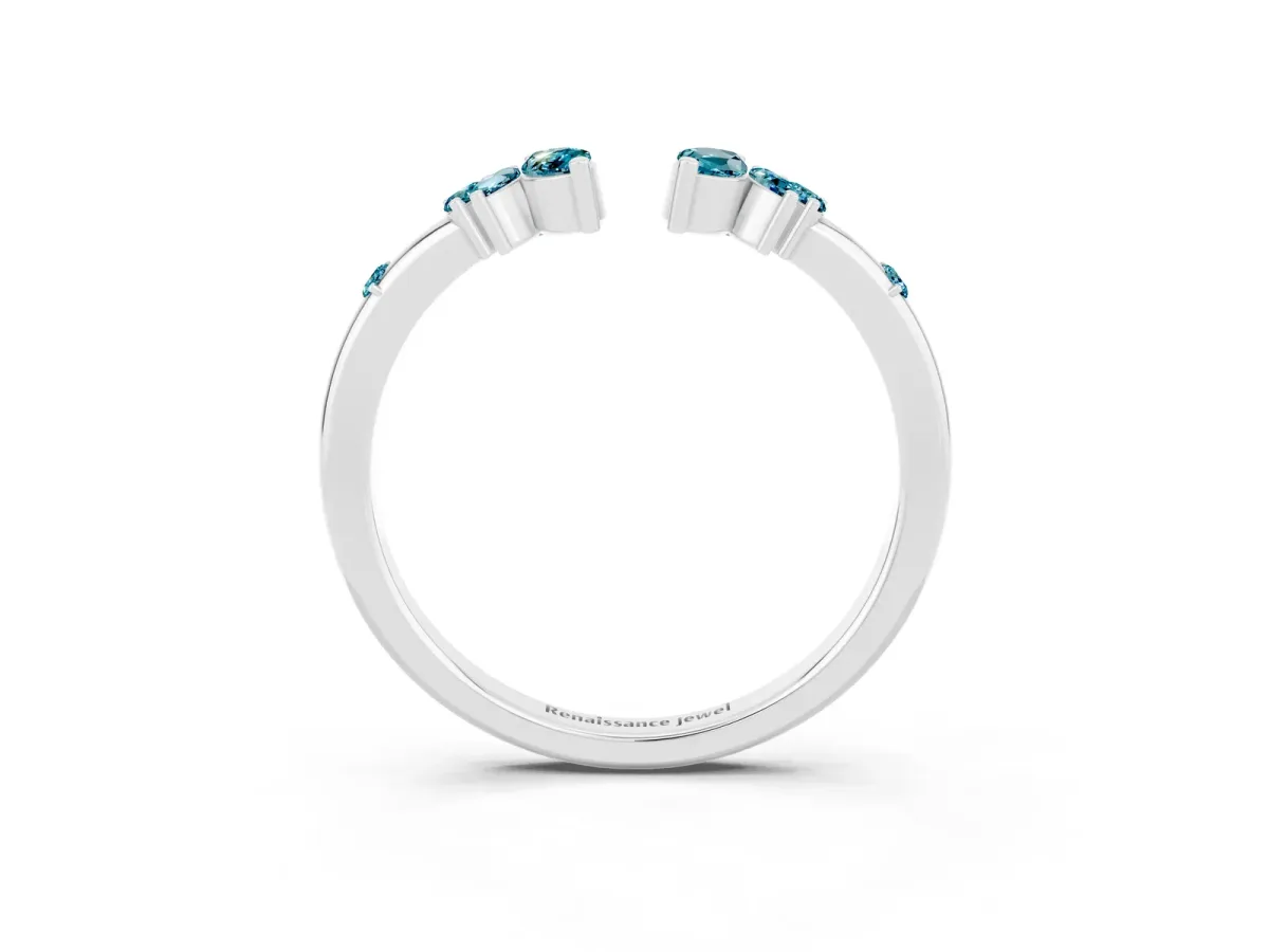 Open Marquise Cluster Blue Topaz Band with Prong Setting White gold
