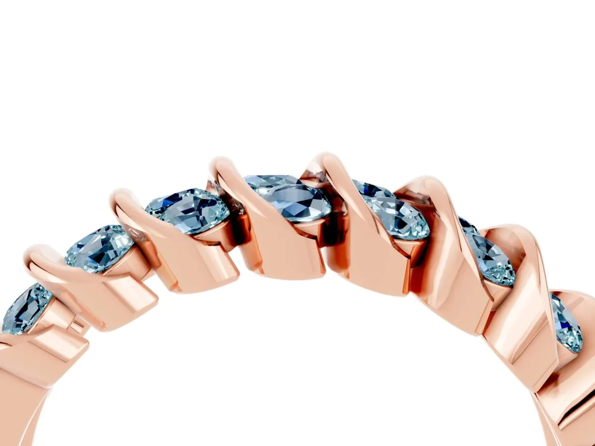 Channel Set Round Aquamarine Multi-Row Band Rose gold