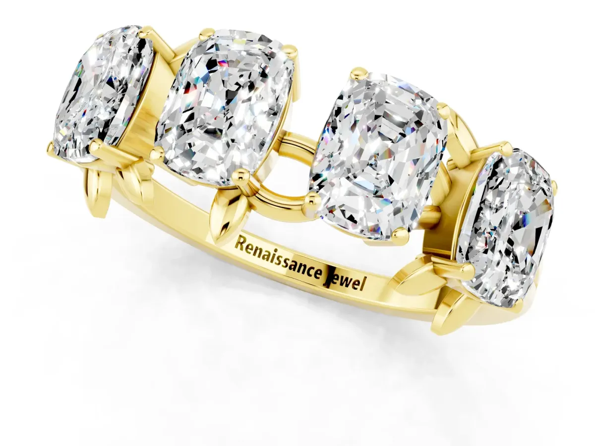 Emerald Cut Moissanite Prong-Set Half Eternity Band Yellow gold