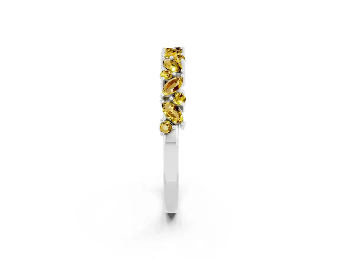 Marquise and Round Yellow Sapphire Vine Eternity Band with Prong Setting Silver
