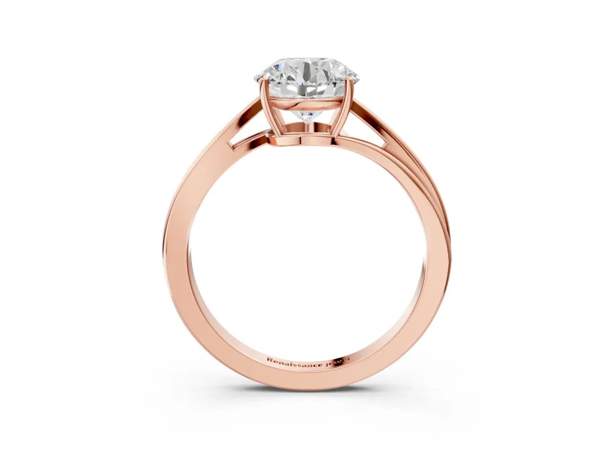 Round Cut Cut Solitaire Twist Band Ring with Four-Prong Setting Rose gold