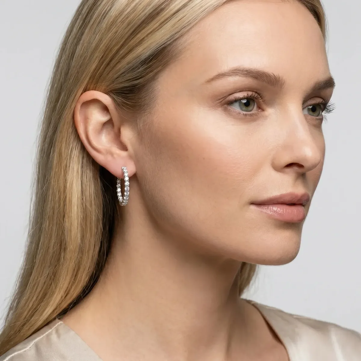 Round Diamond Hoop Earrings with Prong Setting White gold