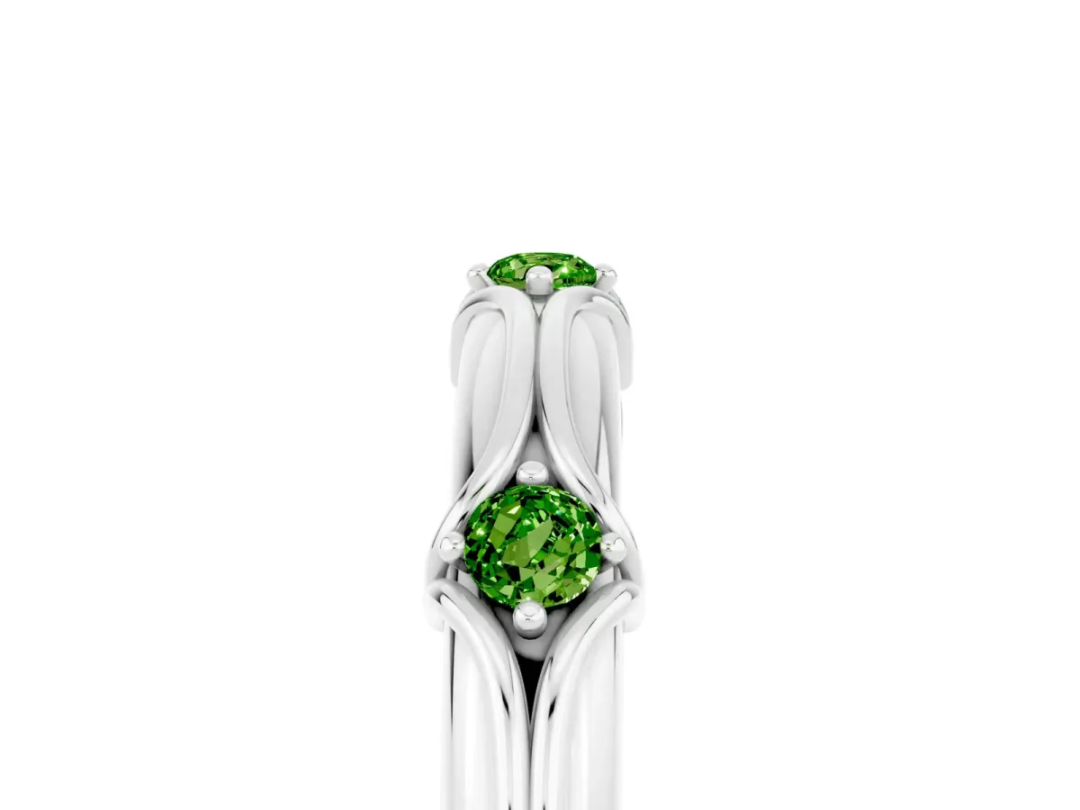 Round Peridot Prong Set Milgrain Eternity Band White gold