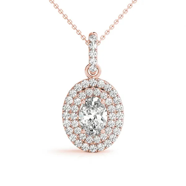 Oval Double Halo Diamond Pendant with Prong Setting Rose gold
