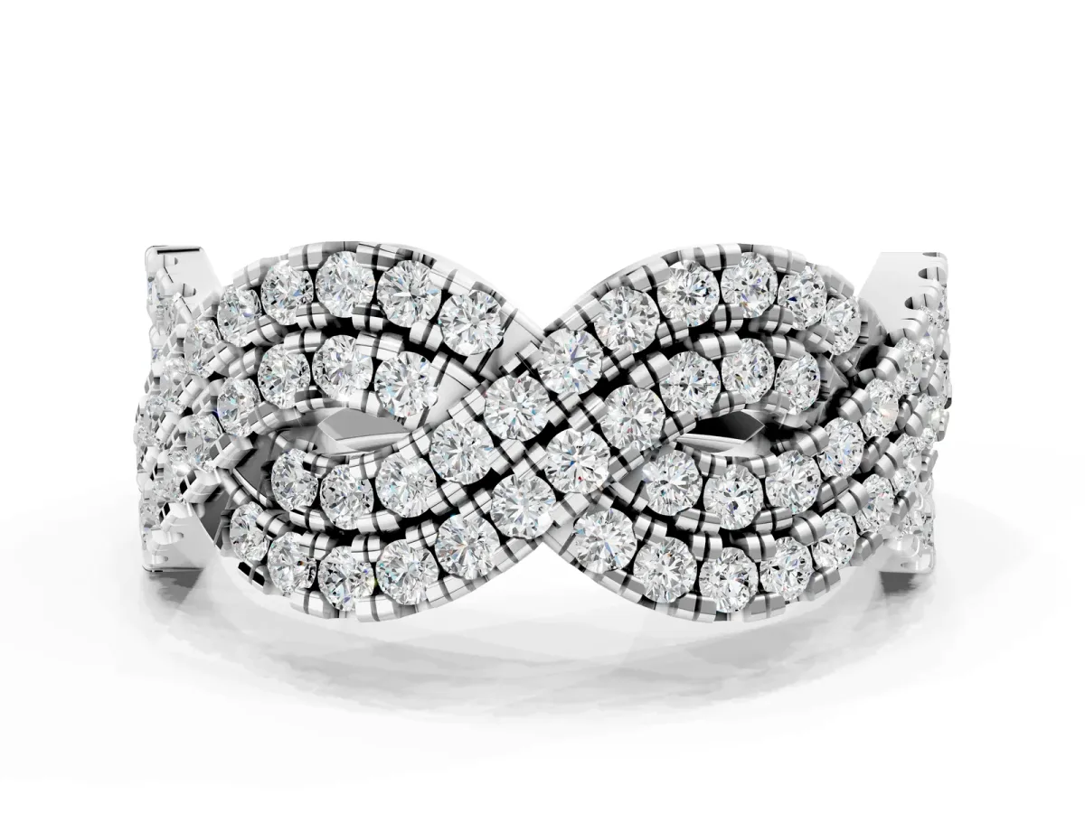 Pavé Round Diamond Infinity Twist Band with Shared Prong Setting Silver