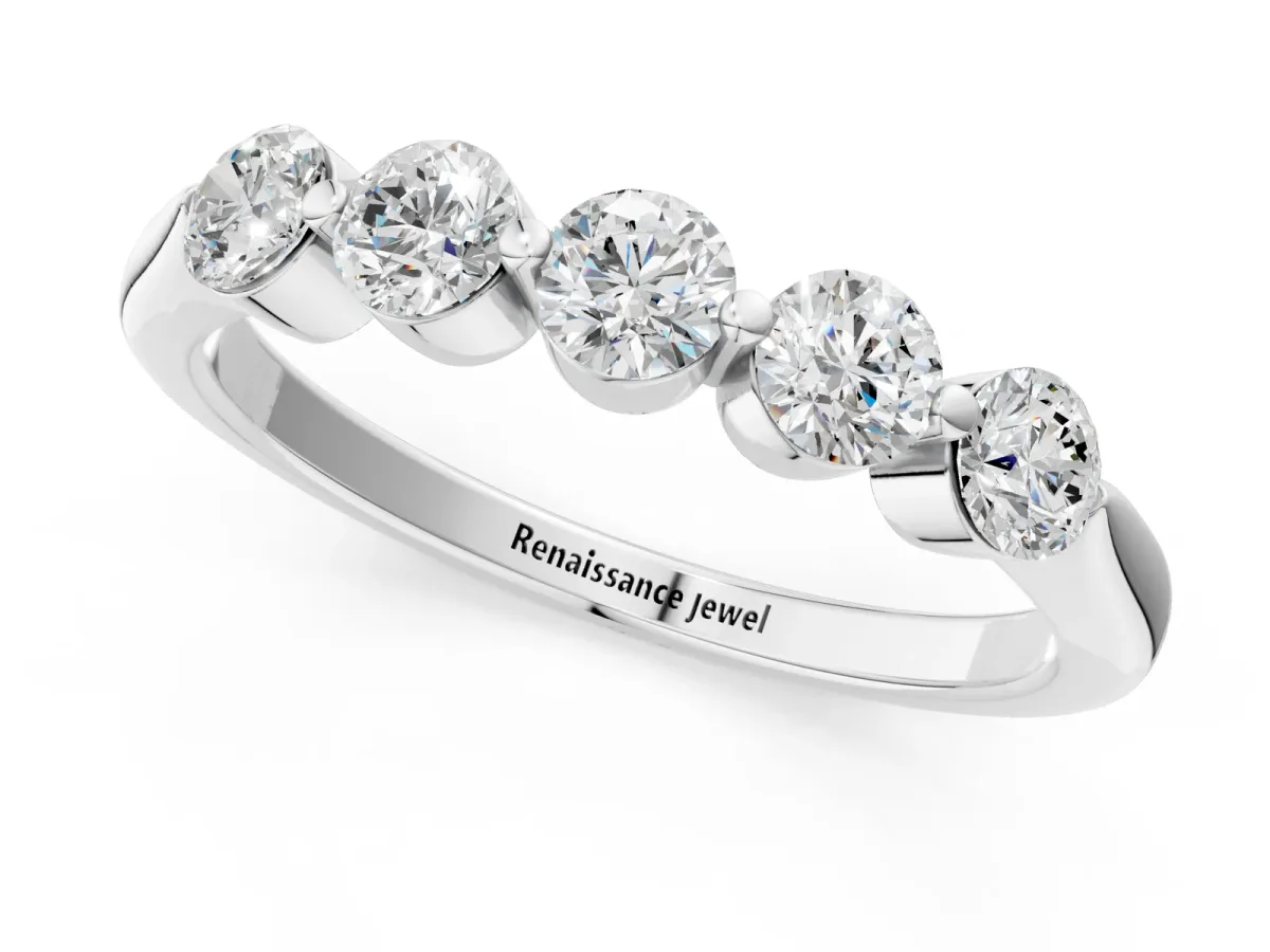 Five-Stone Round Diamond Half-Eternity Band with Prong Setting Platinum