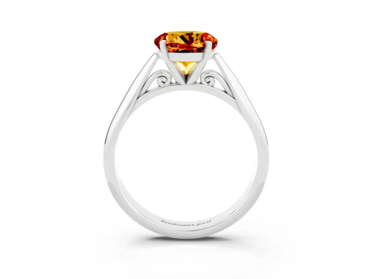 Round Cut Citrine Solitaire Engagement Ring with Cathedral Setting and Four-Prong Mount White gold