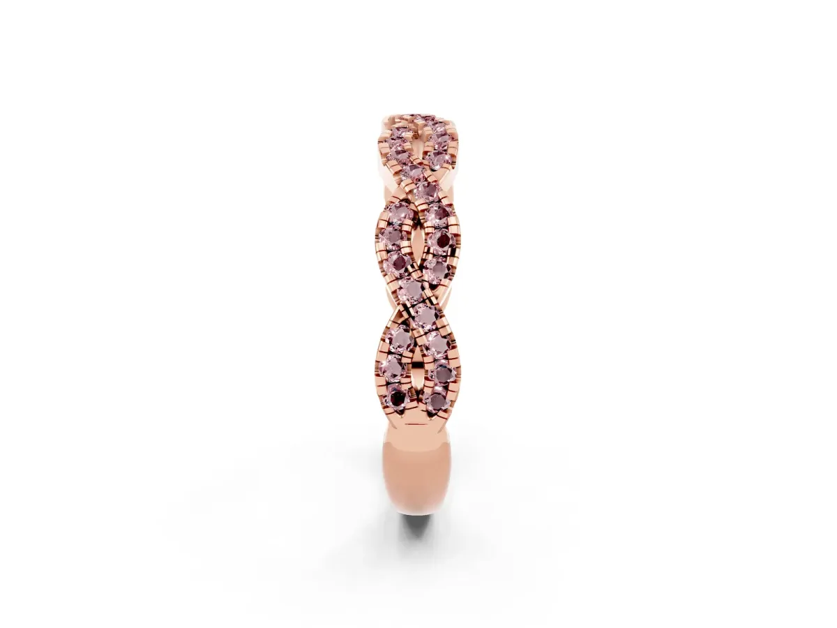 Round Morganite Twisted Eternity Band with Pavé and Shared Prong Setting Rose gold