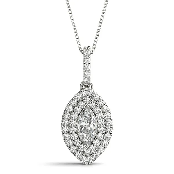 Marquise Diamond Halo Pendant with Pavé Setting Silver