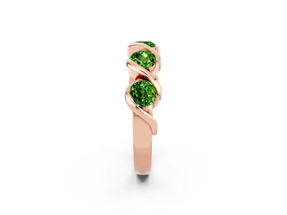 Round Peridot Wave Band with Channel Setting and Shared Prongs Rose gold