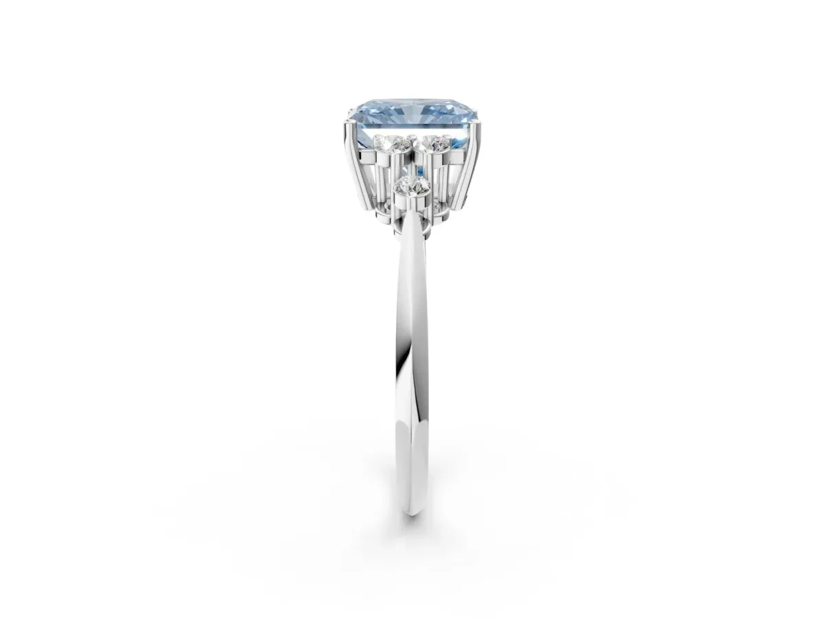 Fancy Blue Radiant Cut Cut Diamond Cluster Ring with Solitaire Band and Four-Prong Setting Platinum