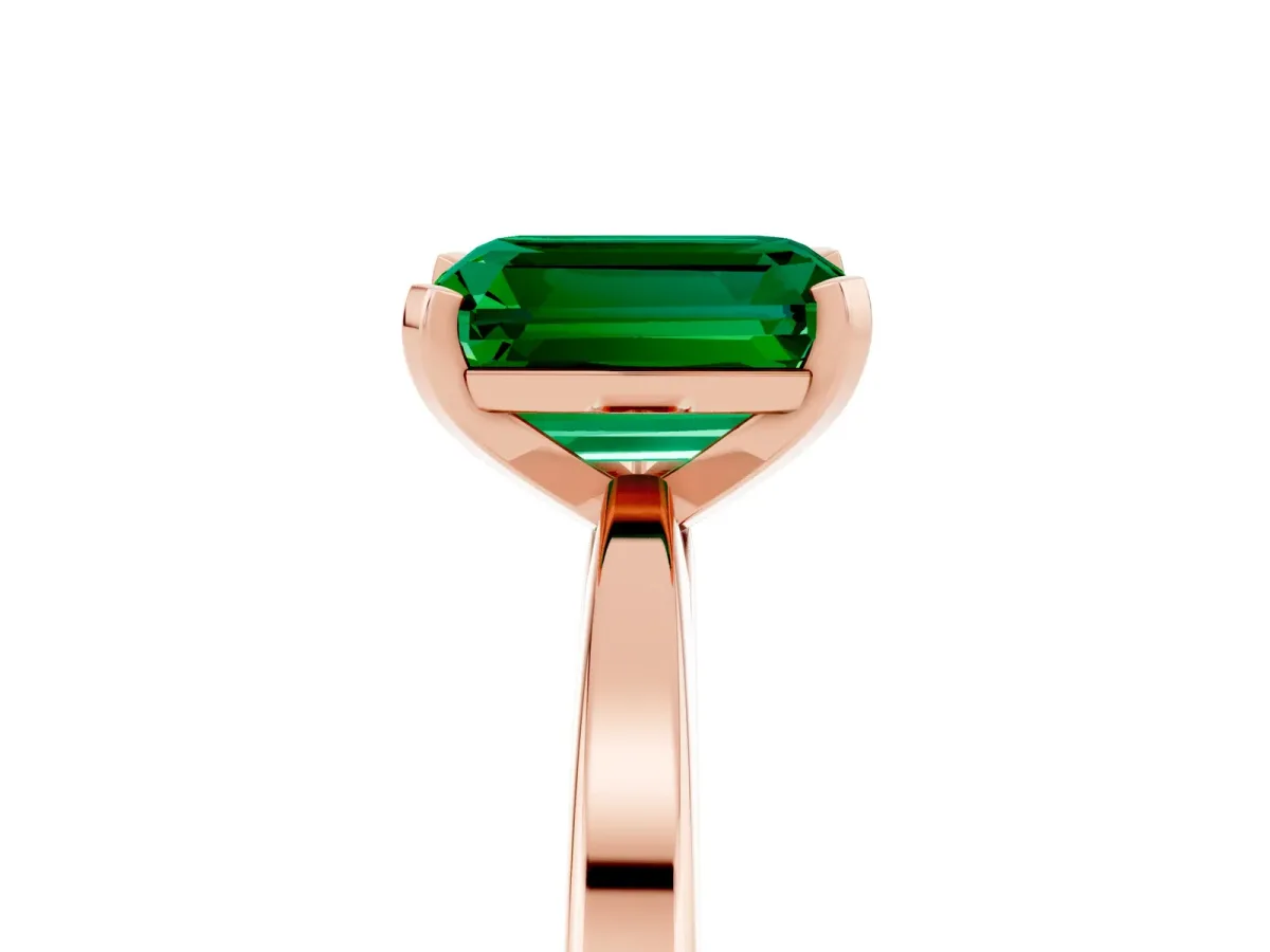 Emerald Cut Emerald Solitaire Engagement Ring with Classic Band and Four-Prong Setting Rose gold