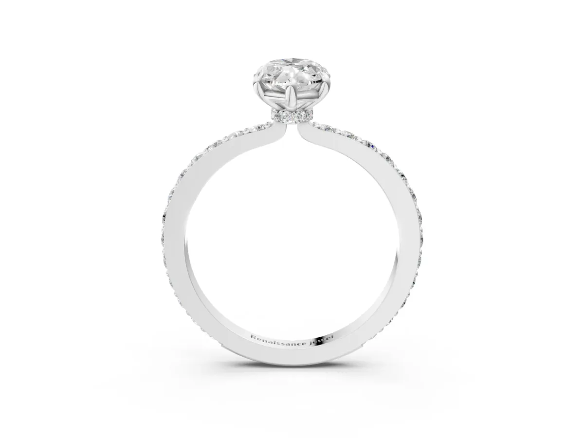 Marquise Cut Diamond Solitaire Engagement Ring with Pavé Band and Four-Prong Setting Silver