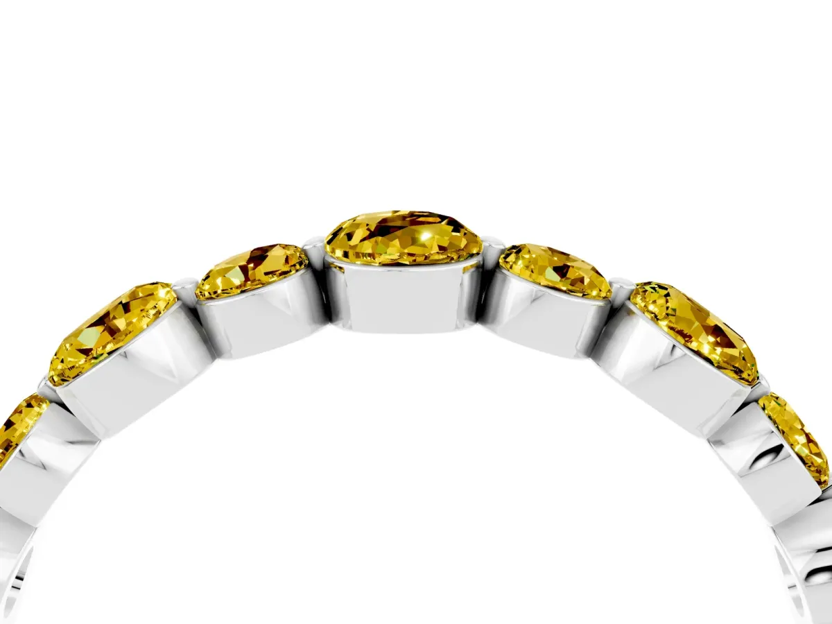 Round Yellow Sapphire Scalloped Prong Set Eternity Band Silver