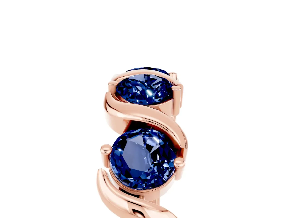 Six-Stone Round Blue Sapphire Wave Band with Shared Prong Setting Rose gold