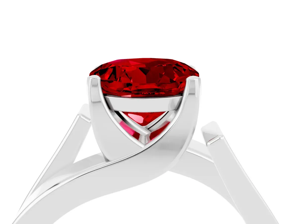 Modern Tension Set Round Cut Ruby Solitaire Wide Band Ring White gold