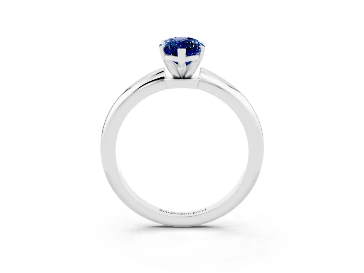 Marquise Cut Blue Sapphire Solitaire Ring with Six-Prong Setting and Classic Band Silver