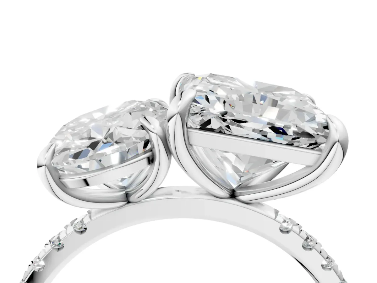 Oval and Princess Toi Moi Ring with Prong Setting and Pave Band Silver