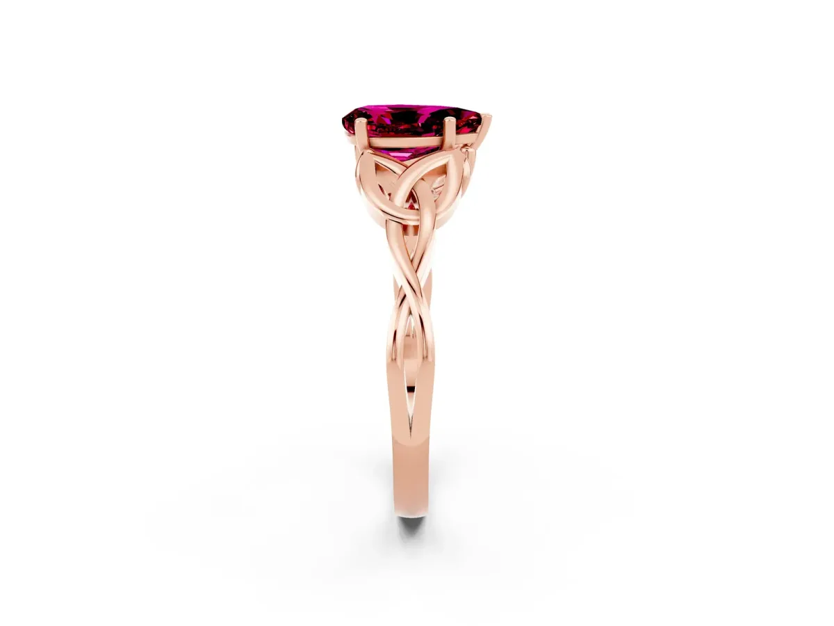 Pear Cut Garnet Solitaire Celtic Knot Ring with Four-Prong Setting Rose gold