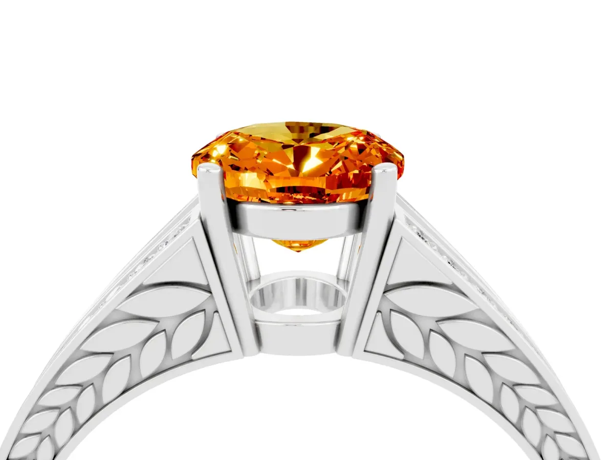 Oval Cut Citrine Split Shank Ring with Pavé Band and Four-Prong Setting White gold